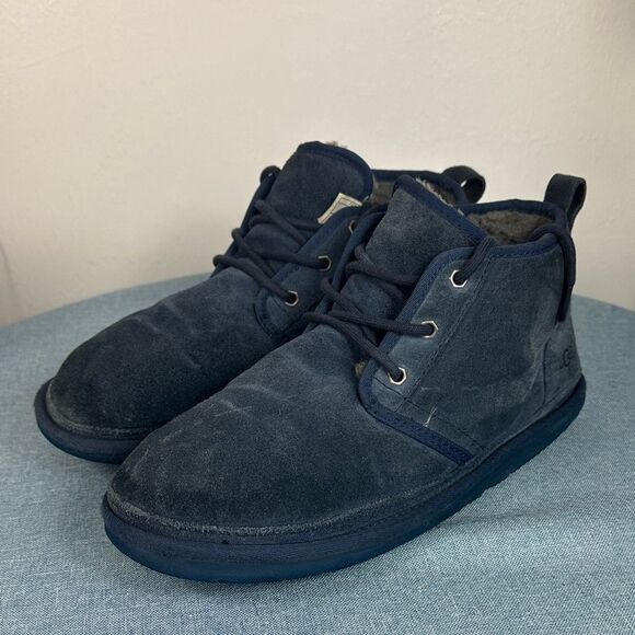 UGG Navy Blue Neumel Suede Chukka Boots Charcoal Sherpa Lined Size 10 - Picture 2 of 12
